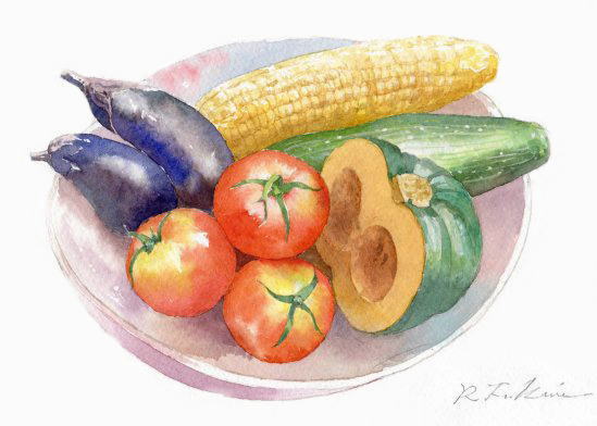 水彩画テラス】季節の野菜・生き物など（水彩画）：野菜や果物